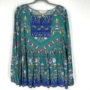 Matilda Jane Evergreen Floral Babydoll Top Medium Peasant Cottagecore Blouse